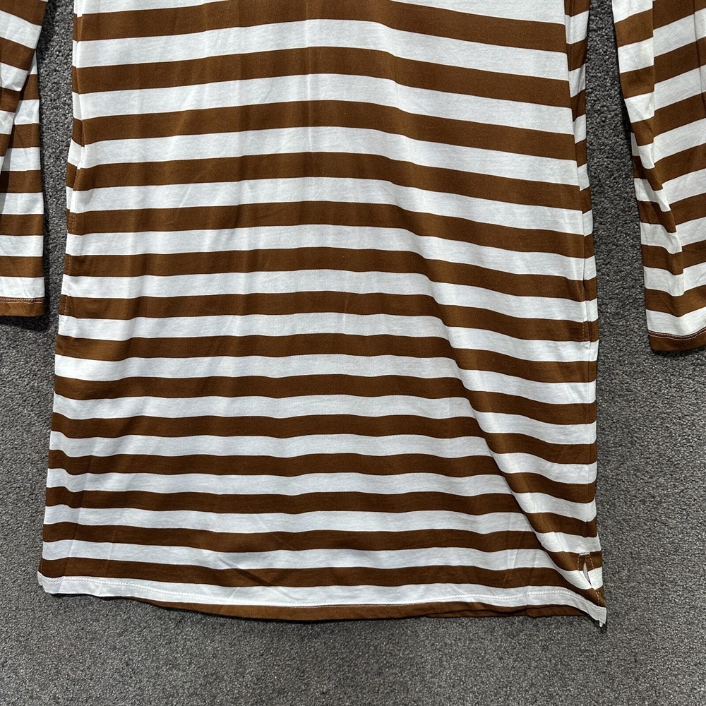 Garnet Hill Cotton Shirt Dress Small Brown Stripe Long Sleeve V‎ Neck Pockets - Picture 5 of 11